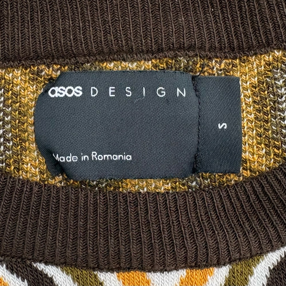 ASOS DESIGN Retro Mod Cutout Knit Top Yellow Brown Size S - Picture 4 of 7